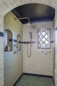 Custom Spanish Style Ceramic Tile Shower in Master Bedroom Designed by HartmanBaldwin