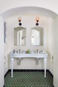 Custom Mediterranean Double Sink Master Bathroom Design by HartmanBaldwin