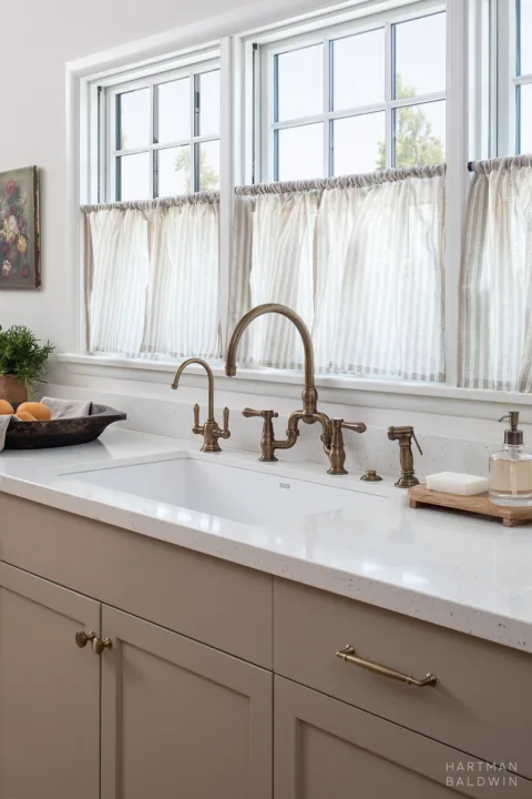 Kitchen sink with elegant brass faucet