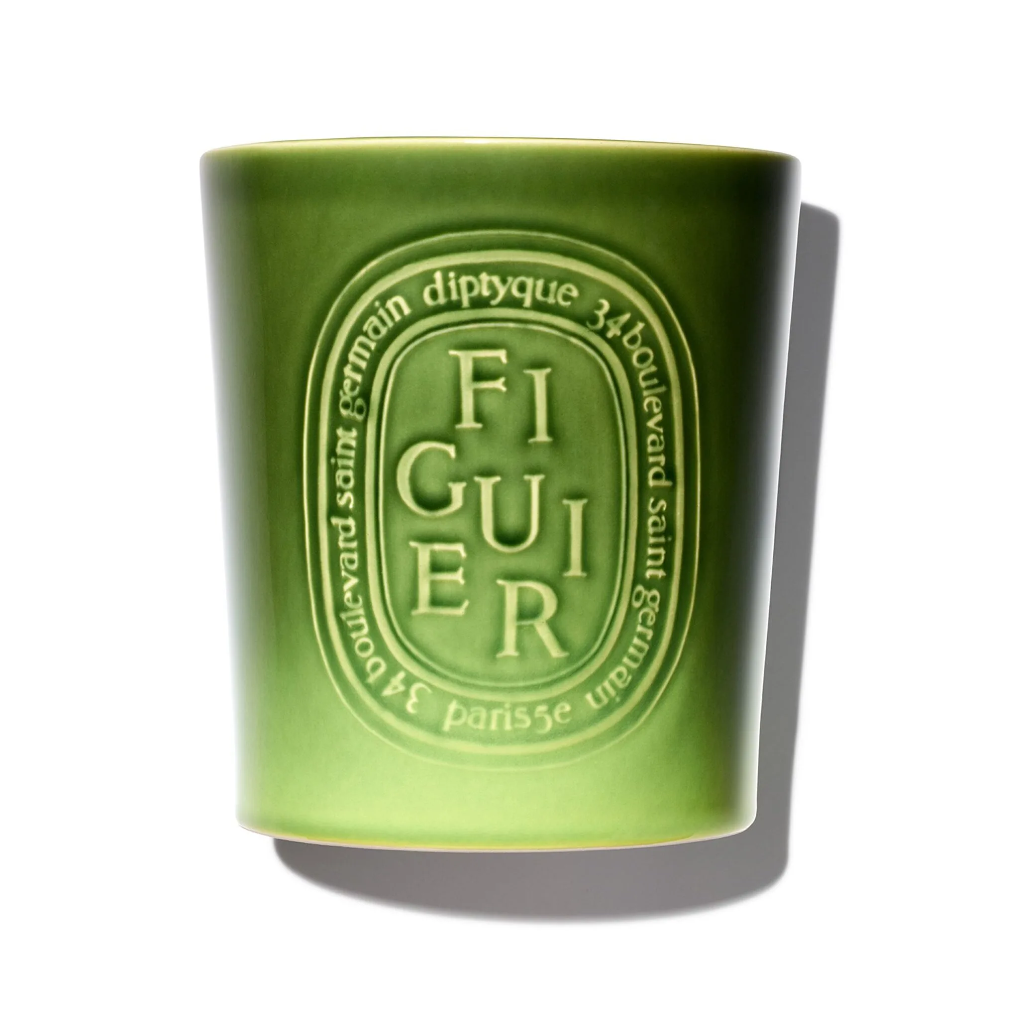 Green ceramic embossed candle vessel